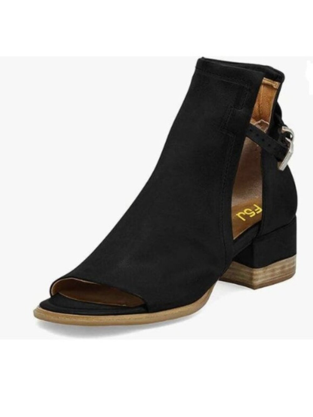 FSJ Women Peep Open Toe Sandals Boot Cut Out Buckle Ankle Bootie Low Heel Black